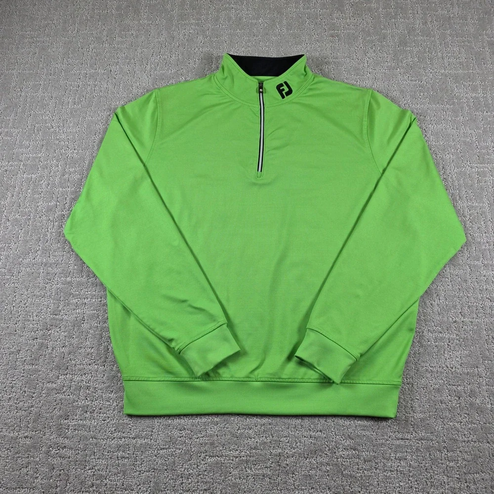 FootJoy Mens Medium Lime Green Quarter Zip Golf Pullover Performance Mock Neck